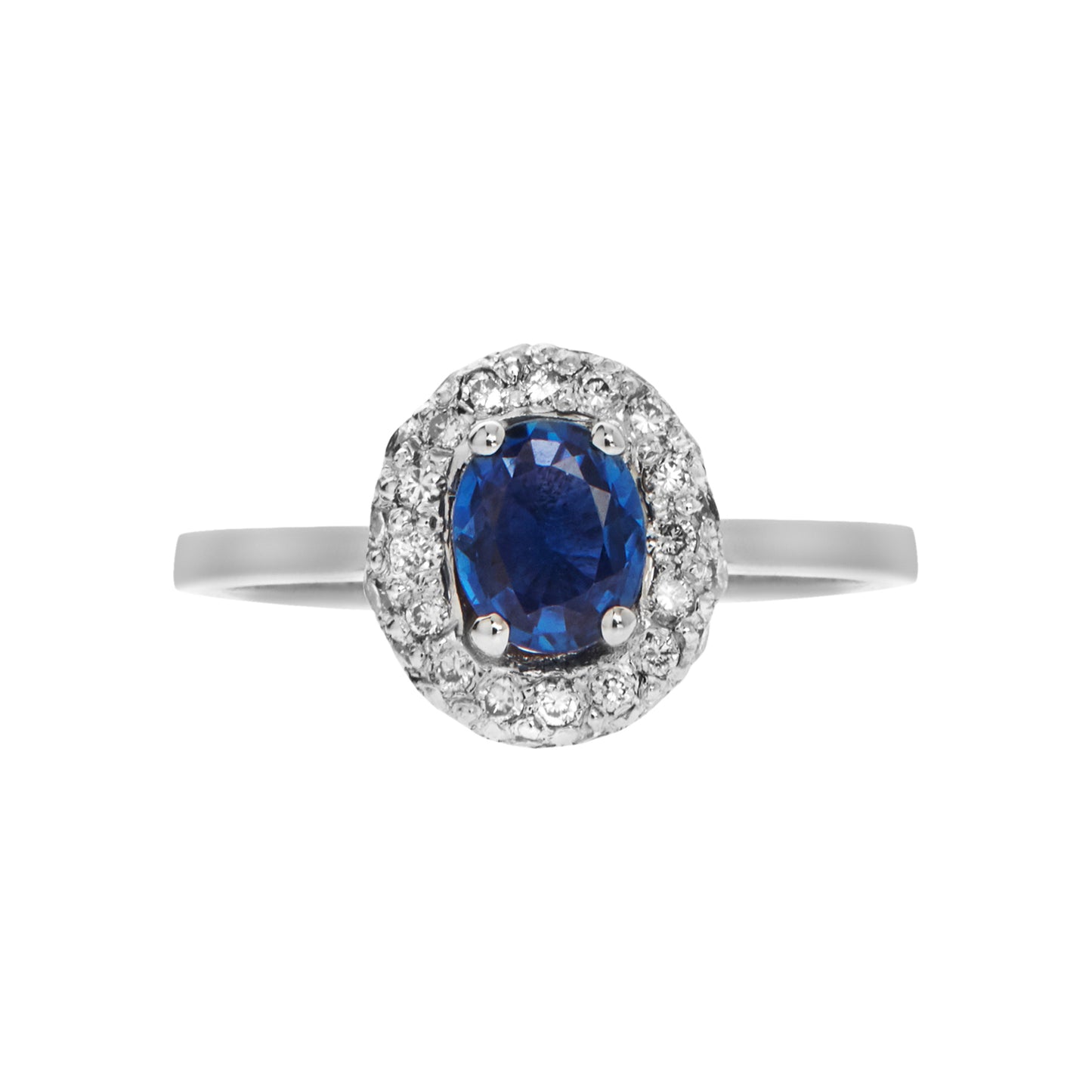 Ring 18KT White Gold with an Oval Sapphire and Brilliant cut Diamonds. Product Code:1281DW59S