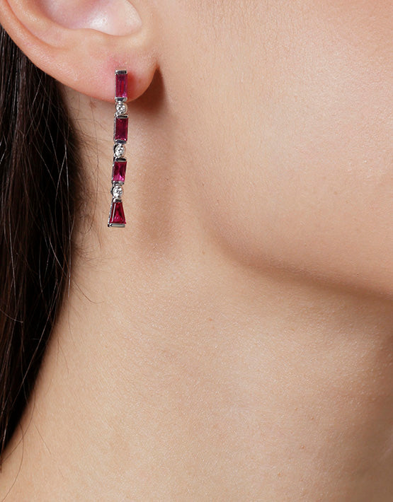 Ruby and diamond drop earrings, 18 carat white gold.  Product Code : 851SK42WR