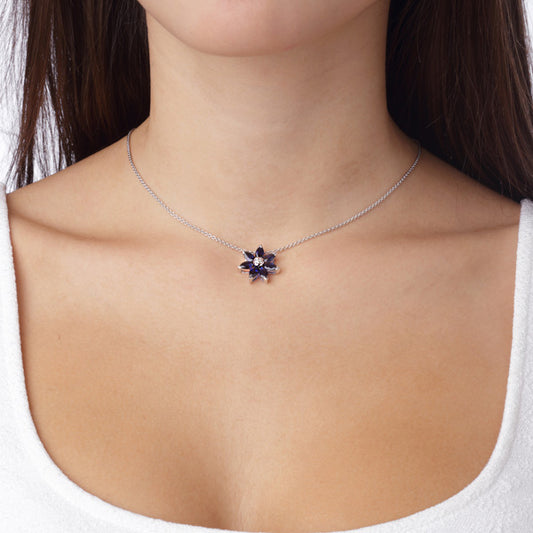 Necklace Pendant 18KT White Gold with Μarquise cut Sapphires and Brilliant cut Diamonds.  Product Code : 485ME7L