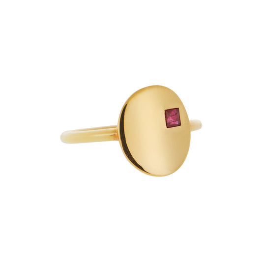 Engravable Ring 18KT Pink Gold with a Ruby.  Product Code:1315DA47PR