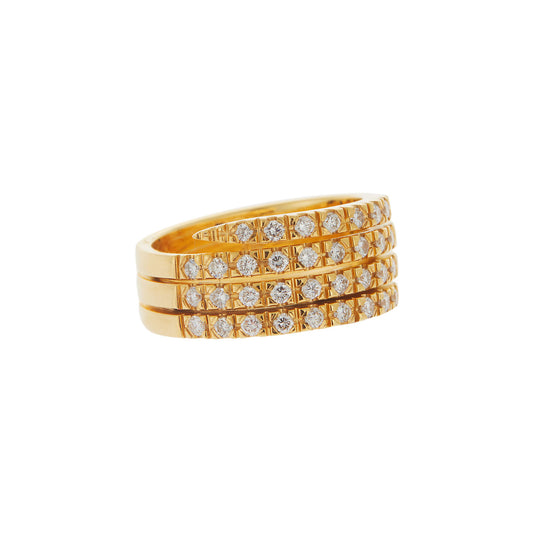 Diamond four rows half band 18 carat yellow gold.