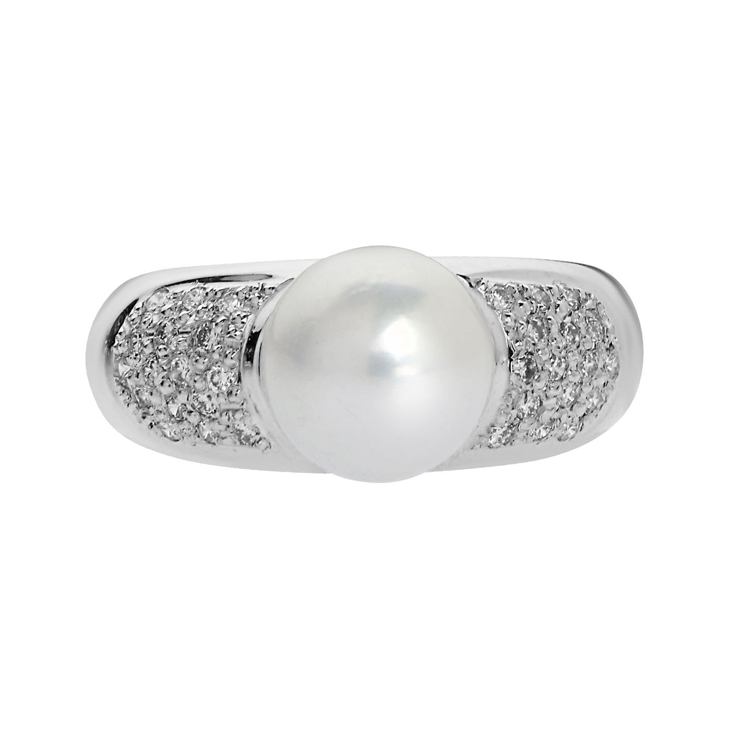 Pearl and brilliant cut diamond ring 18 carat white gold. Product Code : 1370DA43.