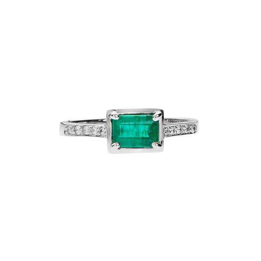 Ring 18KT White Gold with an Emerald cut Emerald and Brilliant cut Diamonds.  Product Code : 1415D1120W