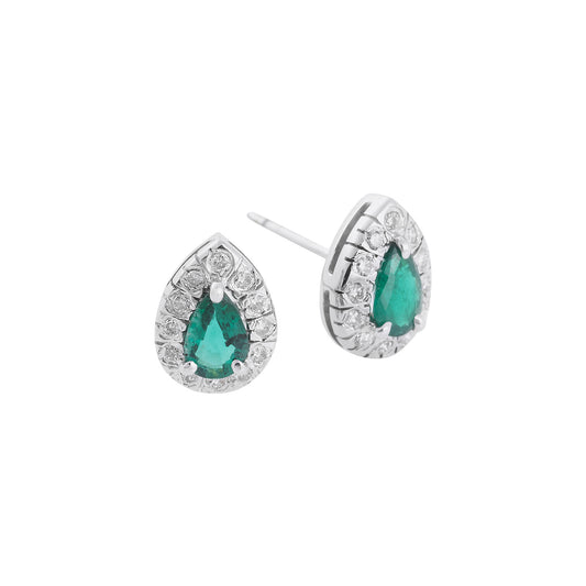 Emerald and diamond earrings, 18 carat white gold.   Product Code : 774SK35ES