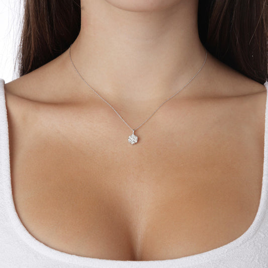 Flower Pendant 18KT White Gold with Brilliant cut Diamonds