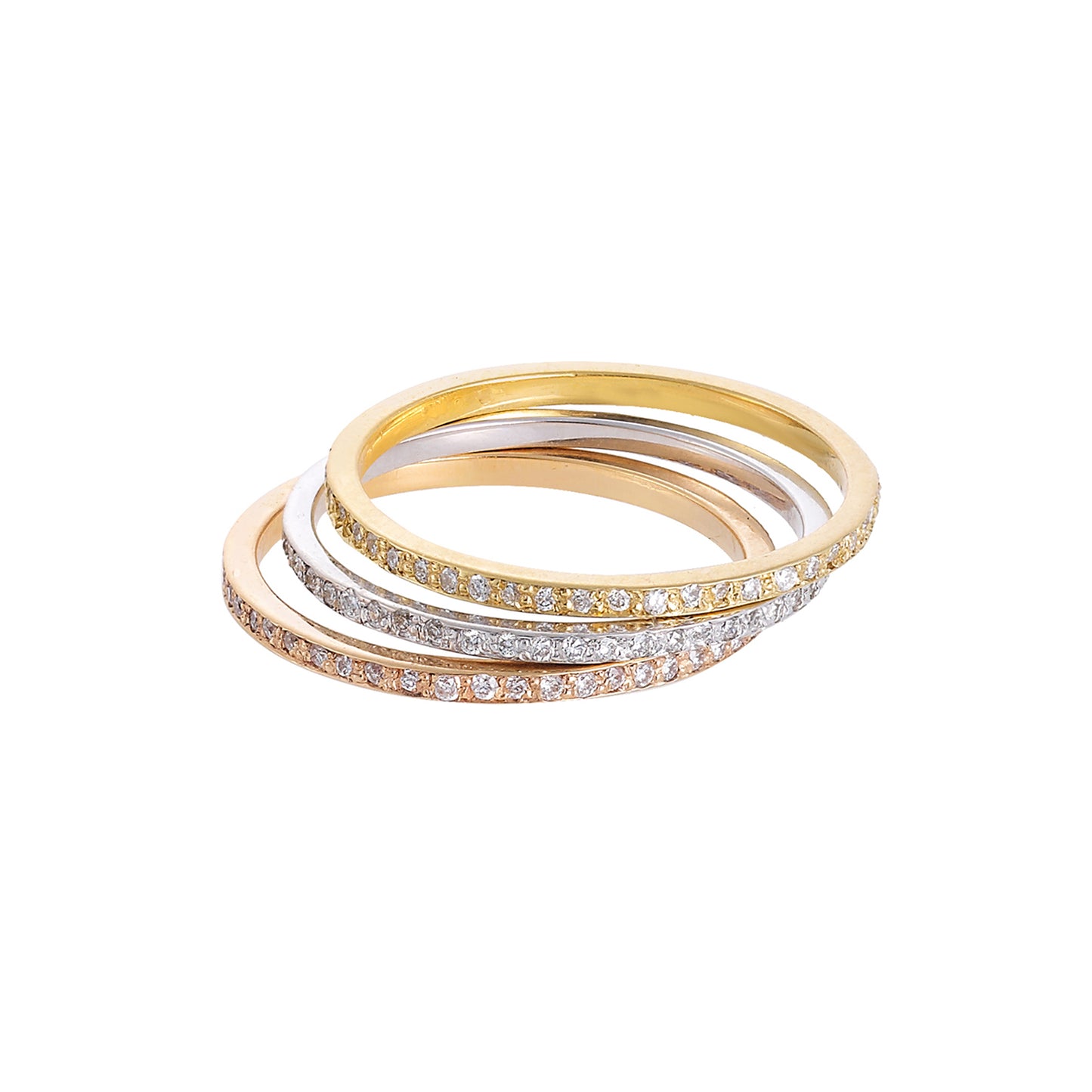 Set of Three Diamond Bands  18ΚΤ White, Yellow and Pink Gold. Product Code: 971R207100