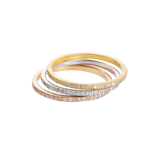 Set of Three Diamond Bands  18ΚΤ White, Yellow and Pink Gold. Product Code: 971R207100