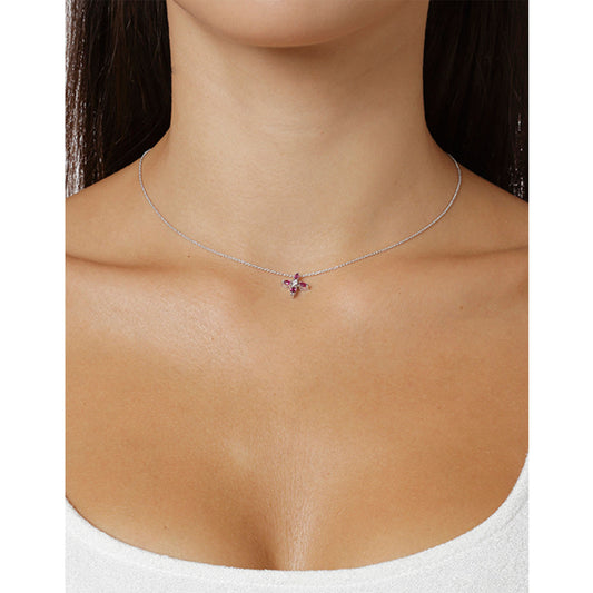 Ruby and diamond cross k18 white gold with chain.   Product Code: 3228T9WR.