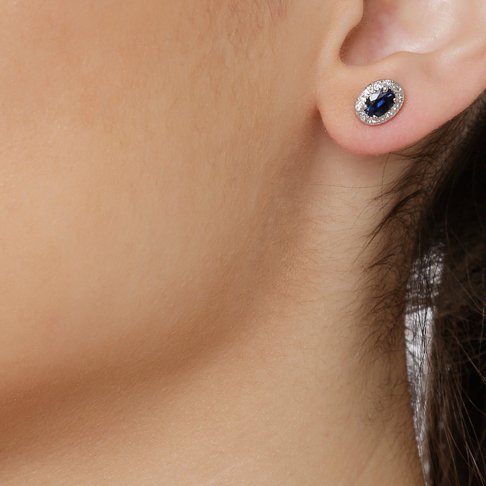 Sapphire and diamond earrings, 18 carat white gold.   Product Code : 786SK35WS