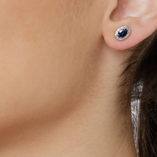 Sapphire and diamond earrings, 18 carat white gold.   Product Code : 786SK35WS