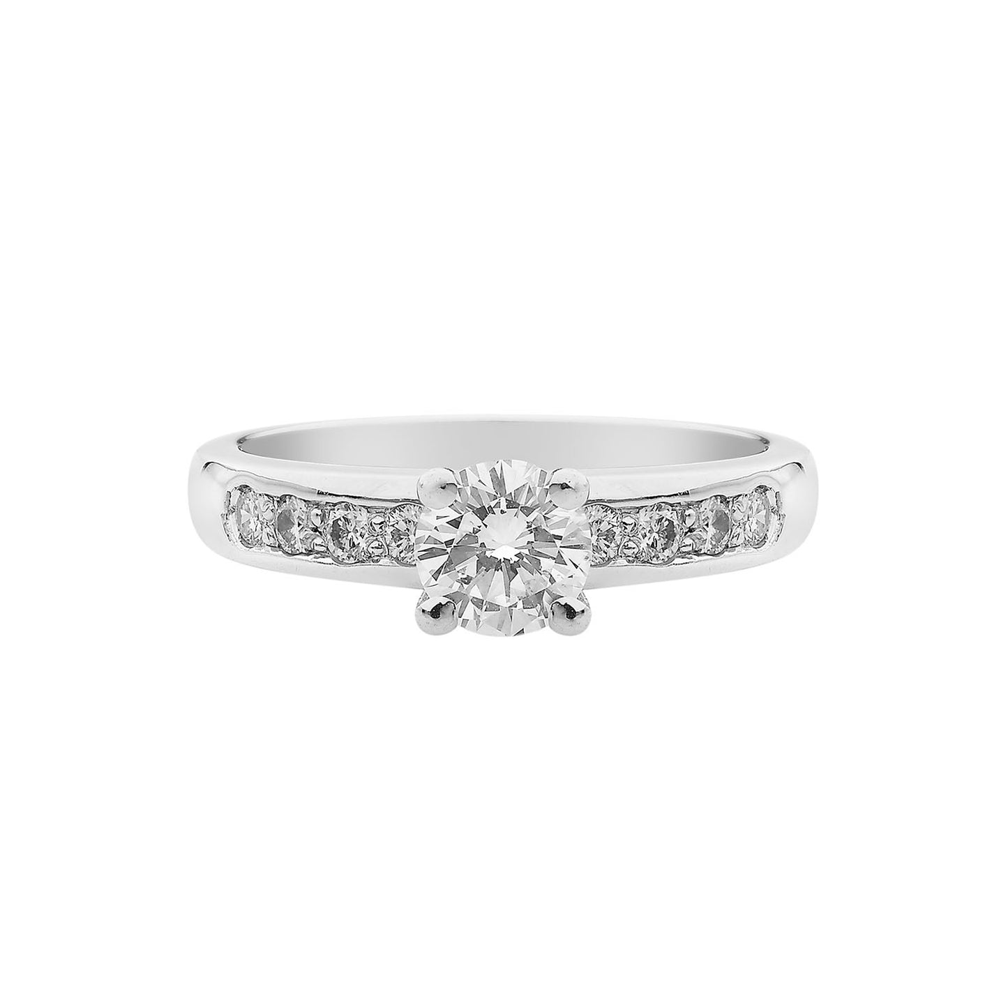 Diamond round brilliant cut  solitaire 18 carat  white gold with round brilliant diamonds on the sides. Product Code : 200DA264