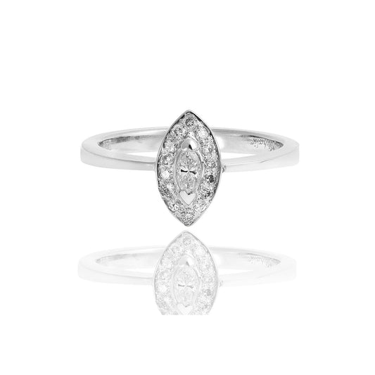 Marquise cut diamond solitaire ring 18KT white gold  with brilliant cut diamonds. Product Code : 1034DA024W