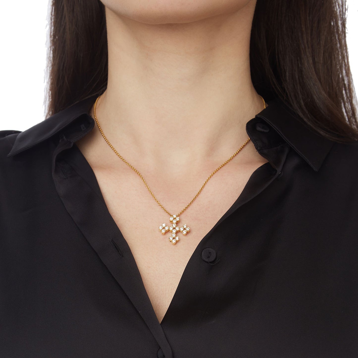 Diamond Cross 18KΤ Yellow Gold. Product code:224ST59.