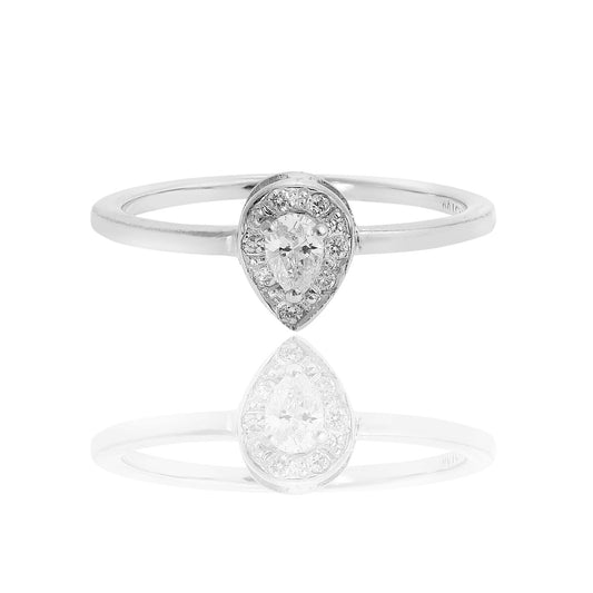 Pear cut diamond solitaire ring 18KT white gold p with Brilliant cut diamonds. Product Code : 1112DA023W