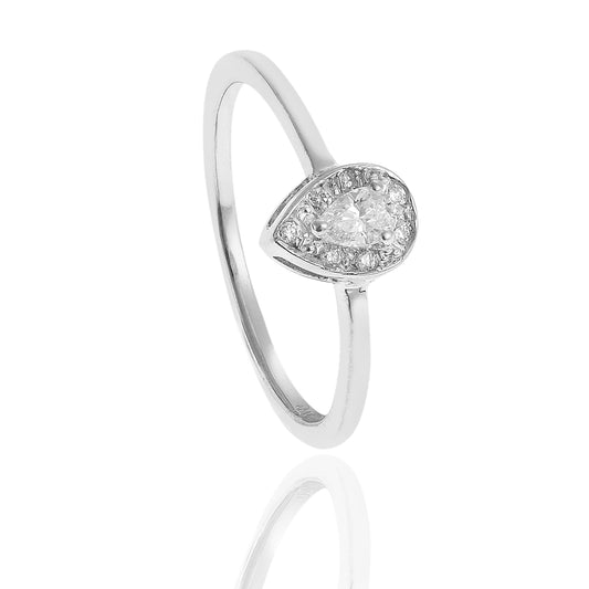 Pear cut diamond solitaire ring 18KT white gold p with Brilliant cut diamonds. Product Code : 1112DA023W