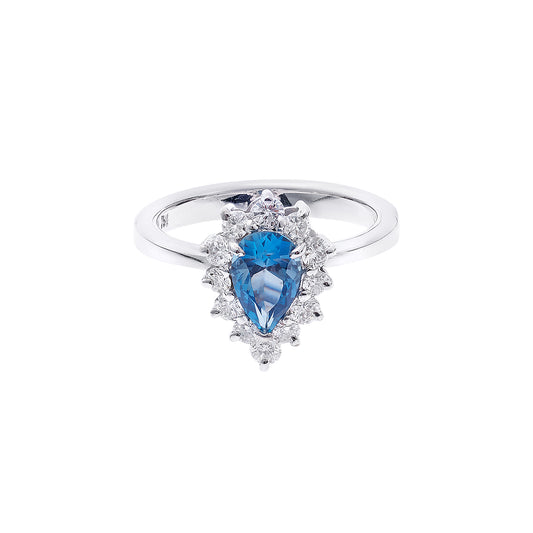 Blue topaz and diamond 18 carat white gold ring. Product Code : 1308DW69BTP