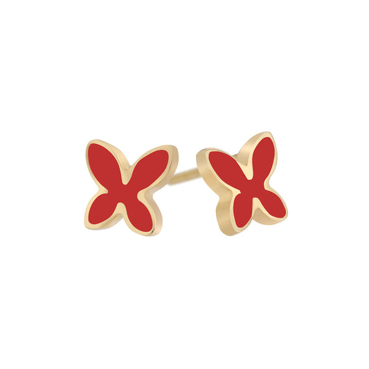 Butterfly, 18 carat yellow gold enamelled earrings. Butterflies signify creativity, transformation, freedom and  love. Product Code: 259SKPEDIK02.