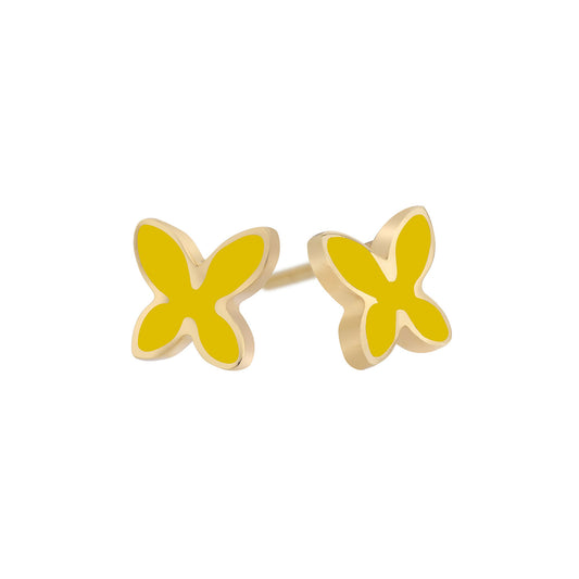 Butterfly, 18 carat yellow gold enamelled earrings. Butterflies signify creativity, transformation, freedom and  love. Product Code: 259SKPEDIK02.