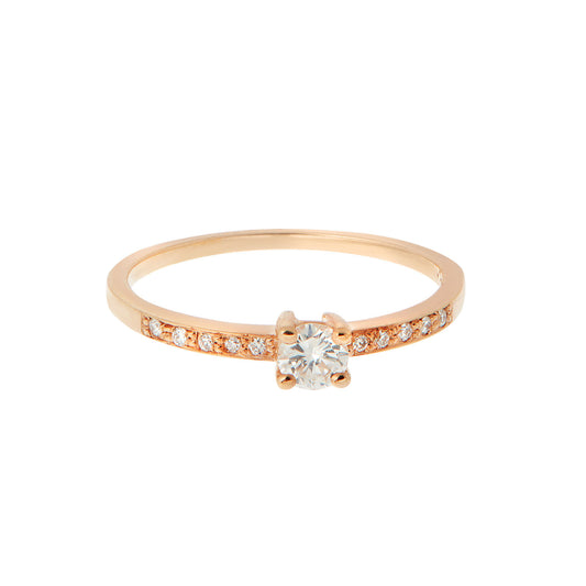 Diamond Round Brilliant Cut Solitaire KT18 Pink Gold with  Brilliant Cut Diamonds on the Sides. Product Code: 265D035PW