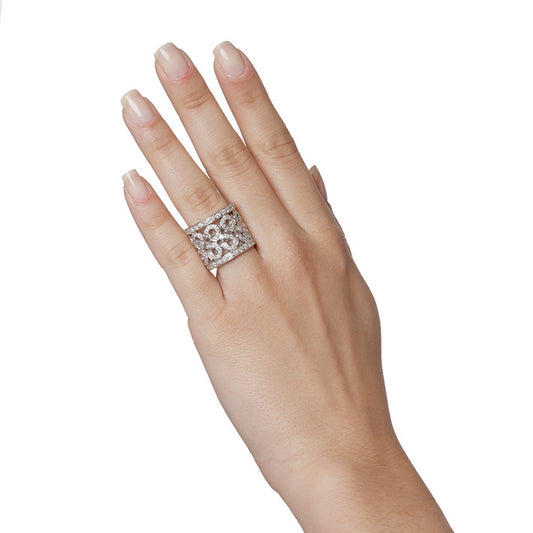 Wide lace diamond band 18 carat white gold. Product Code : 241D43