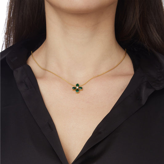 Emerald and Diamond Cross 18KT Yellow Gold on a Chain. Product Code: 270ST5Y.