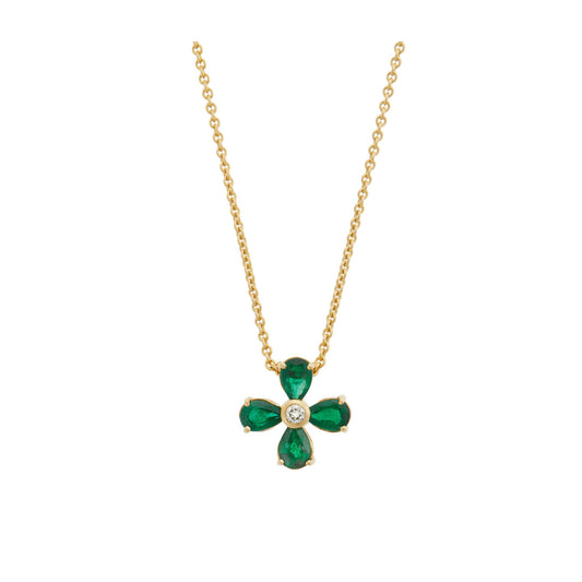 Emerald and Diamond Cross 18KT Yellow Gold on a Chain. Product Code: 270ST5Y.