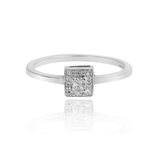 Princess cut diamond solitaire ring 18KT white gold with Brilliant cut diamonds. Product Code : 1102DA021WPR