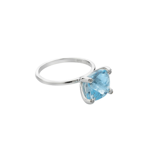 Blue topaz and diamond ring, 18k white gold.   Product Code : 1184DA3