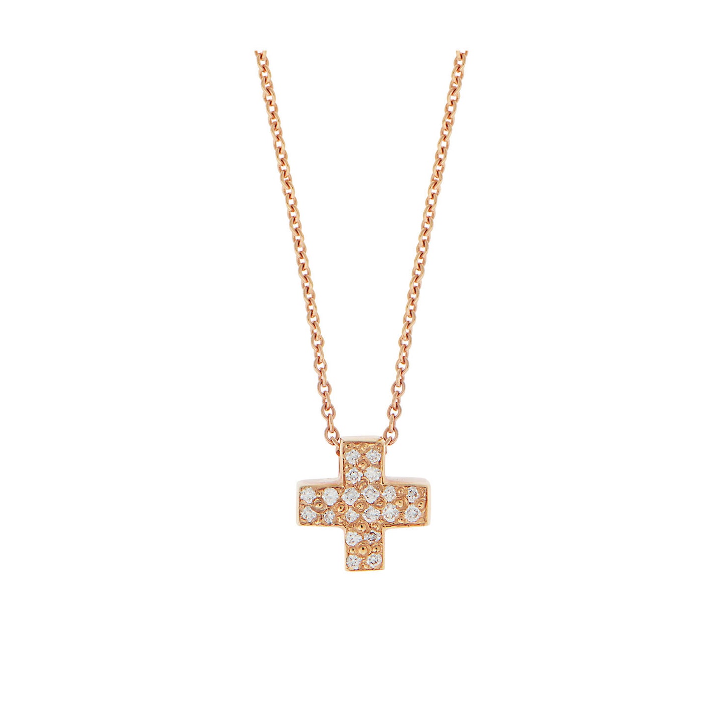 Diamond Cross 18KT Pink Gold on a chain. Product Code:283ST8SP.