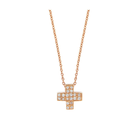 Diamond Cross 18KT Pink Gold on a chain. Product Code:283ST8SP.