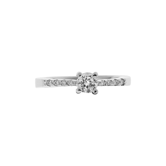 Round cut diamond solitaire ring 18KT white gold paved with brilliant cut diamonds. Product Code : 288D1122