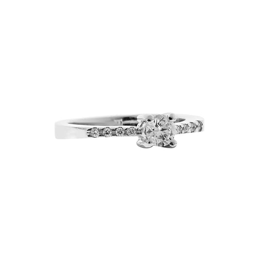 Round cut diamond solitaire ring 18KT white gold paved with brilliant cut diamonds. Product Code : 288D1122