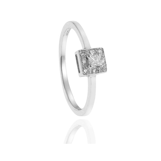 Princess cut diamond solitaire ring 18KT white gold with Brilliant cut diamonds. Product Code : 1102DA021WPR