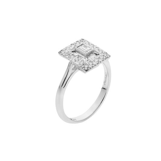 Baguette-cut diamond solitaire ring 18k white gold. Product Code : 1346DA29DW