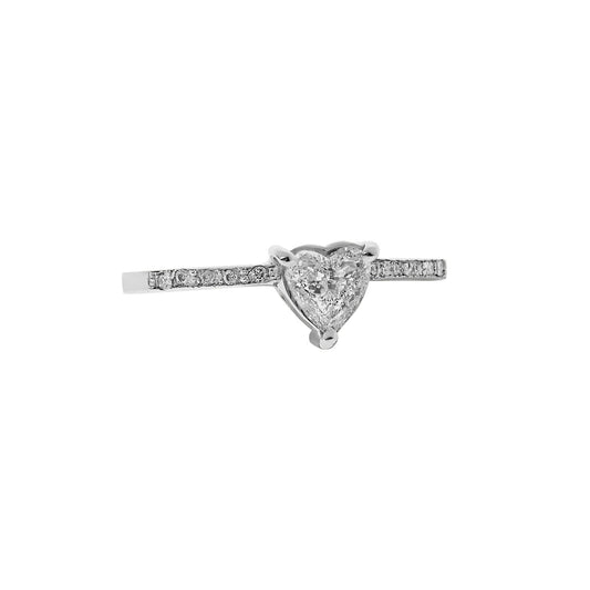 Heart cut diamond solitaire 18KT white gold with Brilliant cut diamonds on the sides. Product Code : 292D1125