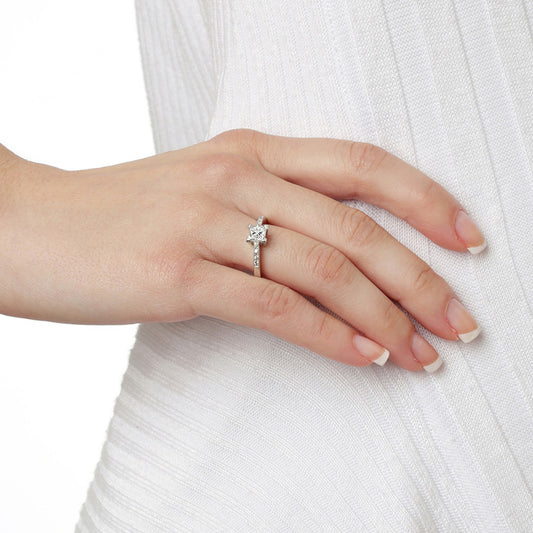 Princess cut diamond solitaire  in 18KT  white gold. Product Code : 235D84