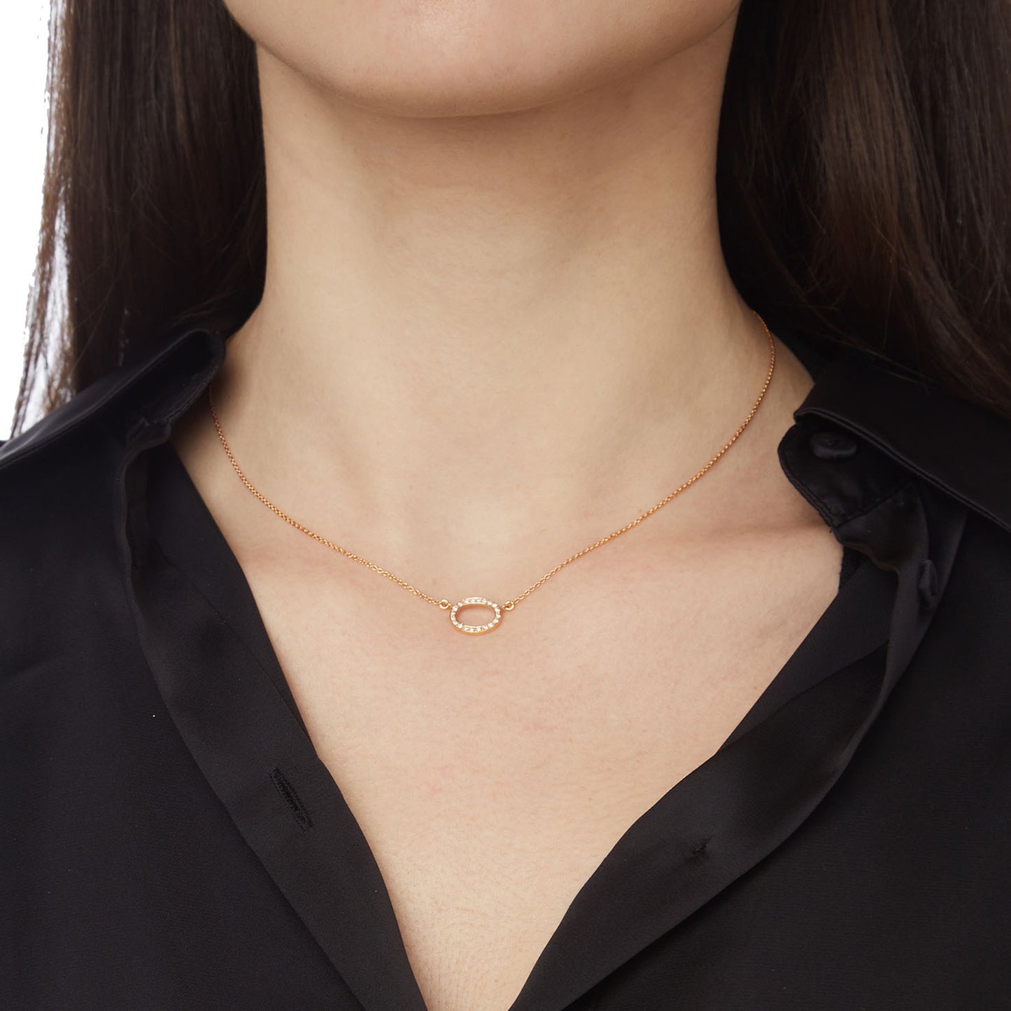 Necklace Pendant Oval 18KT Pink Gold with Brilliant cut Diamonds.   Product Code : 676ME44P