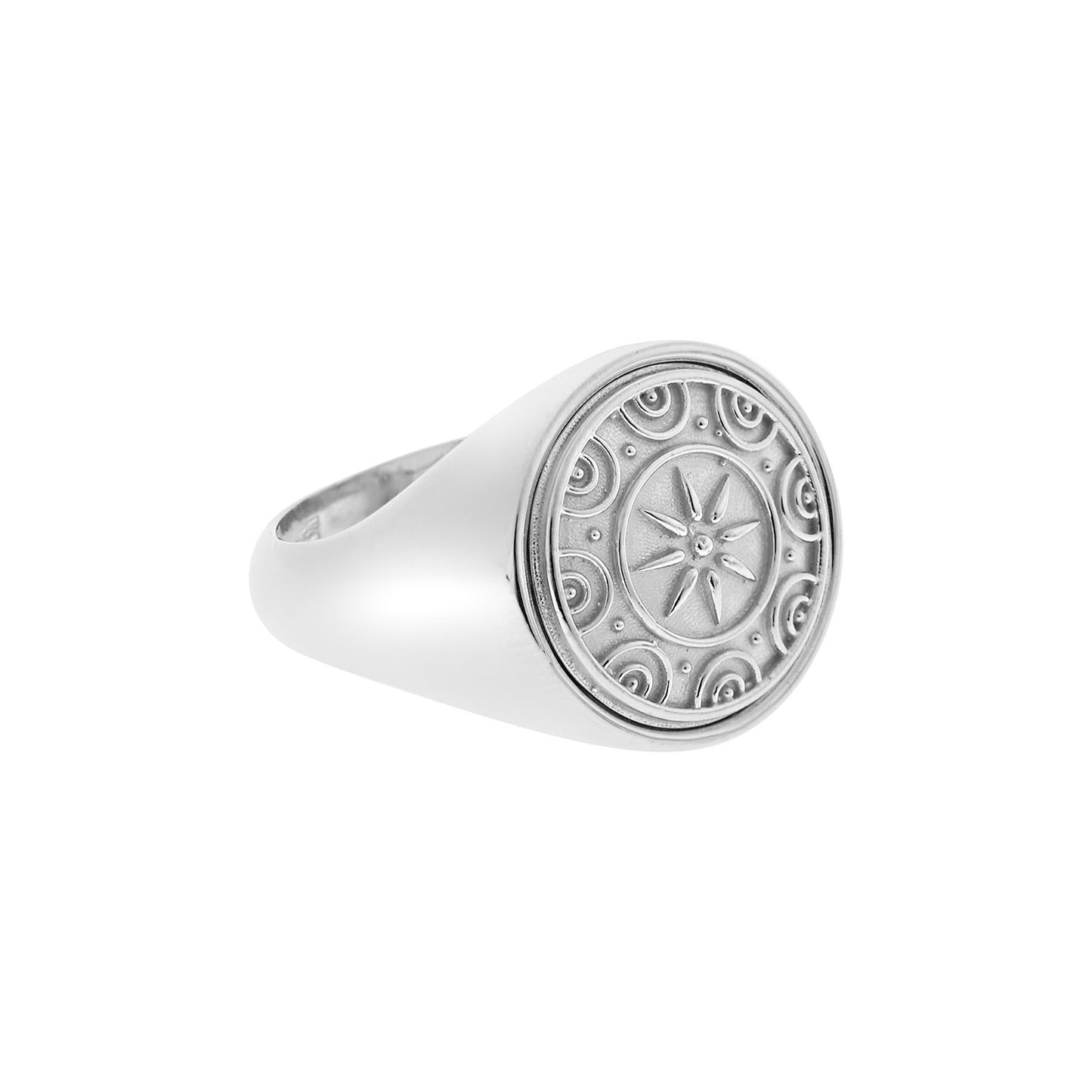 Archaic Greek Ring “Macedonian Shield” 18KT white gold. Product Code:5D1138D.