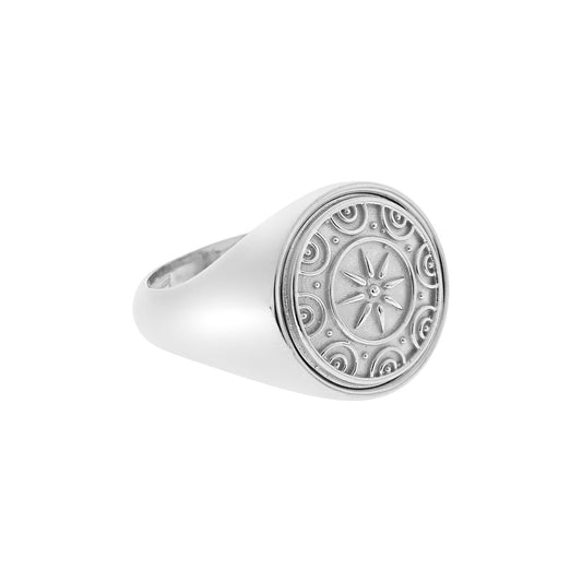Archaic Greek Ring “Macedonian Shield” 18KT white gold. Product Code:5D1138D.