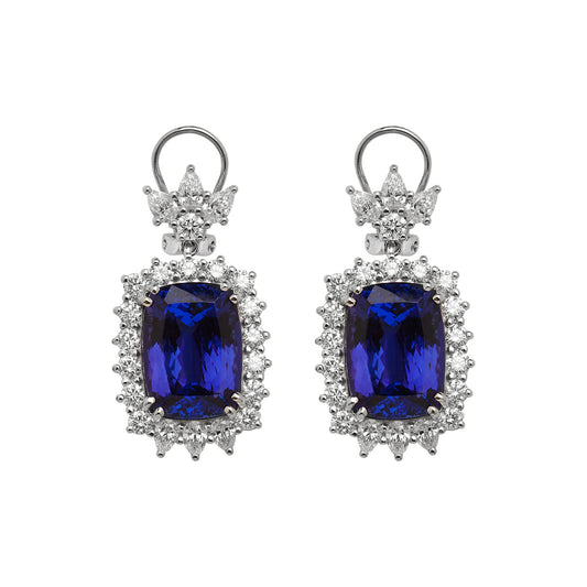 Tanzanites and diamond drop earrings, 18 carat white gold.  Product Code : 400AF