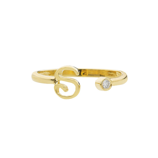 Ring with the letter S of the alphabet in 18KT yellow gold with a brilliant cut diamond
