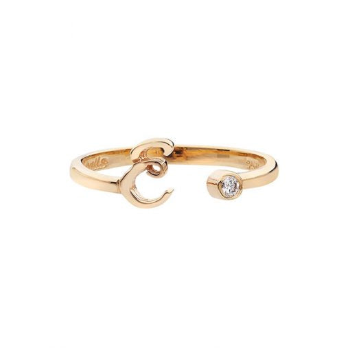 Alphabet Ring18KT pink gold with a brilliant cut diamond (Letter E)