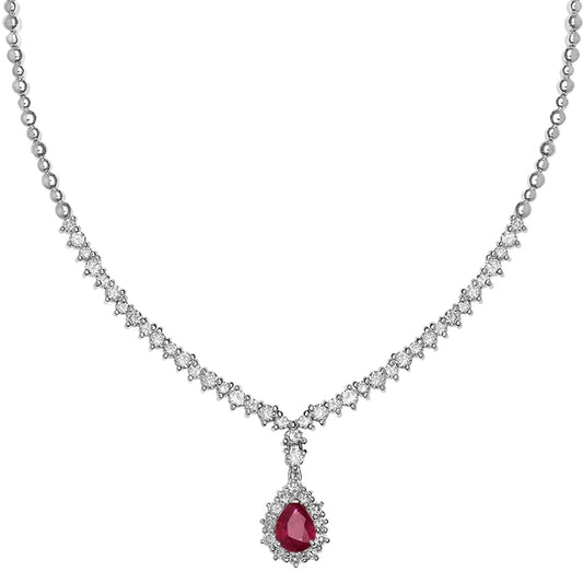 Diamond and ruby necklace 18 carat white gold.   Product Code : 307KW58R