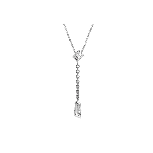 Necklace Pendant 18KT White Gold with a Tapered Baguette and a Brilliant cut Diamond. Product Code : 491ME31W