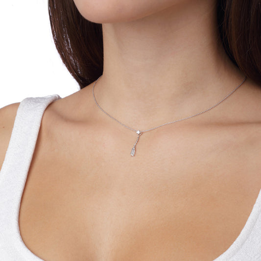 Necklace Pendant 18KT White Gold with a Tapered Baguette and a Brilliant cut Diamond. Product Code : 491ME31W