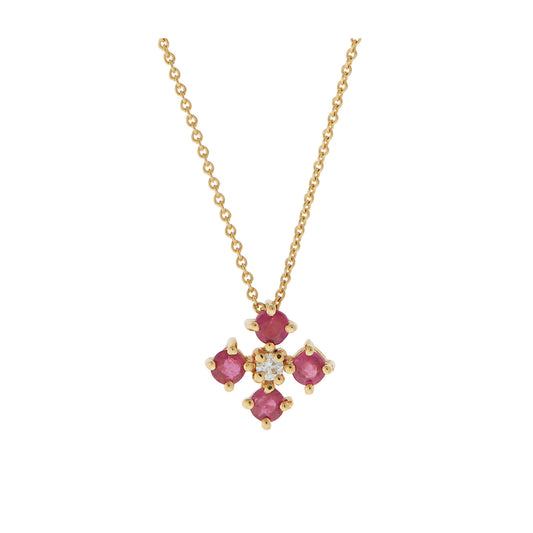 Ruby and Diamond Cross 18KT Yellow Gold on a Chain. Product Code:318ST7YR.