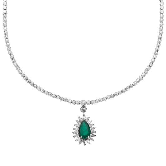 Emerald and Diamond Necklace, 18KT white gold.  Product Code : 324KO010