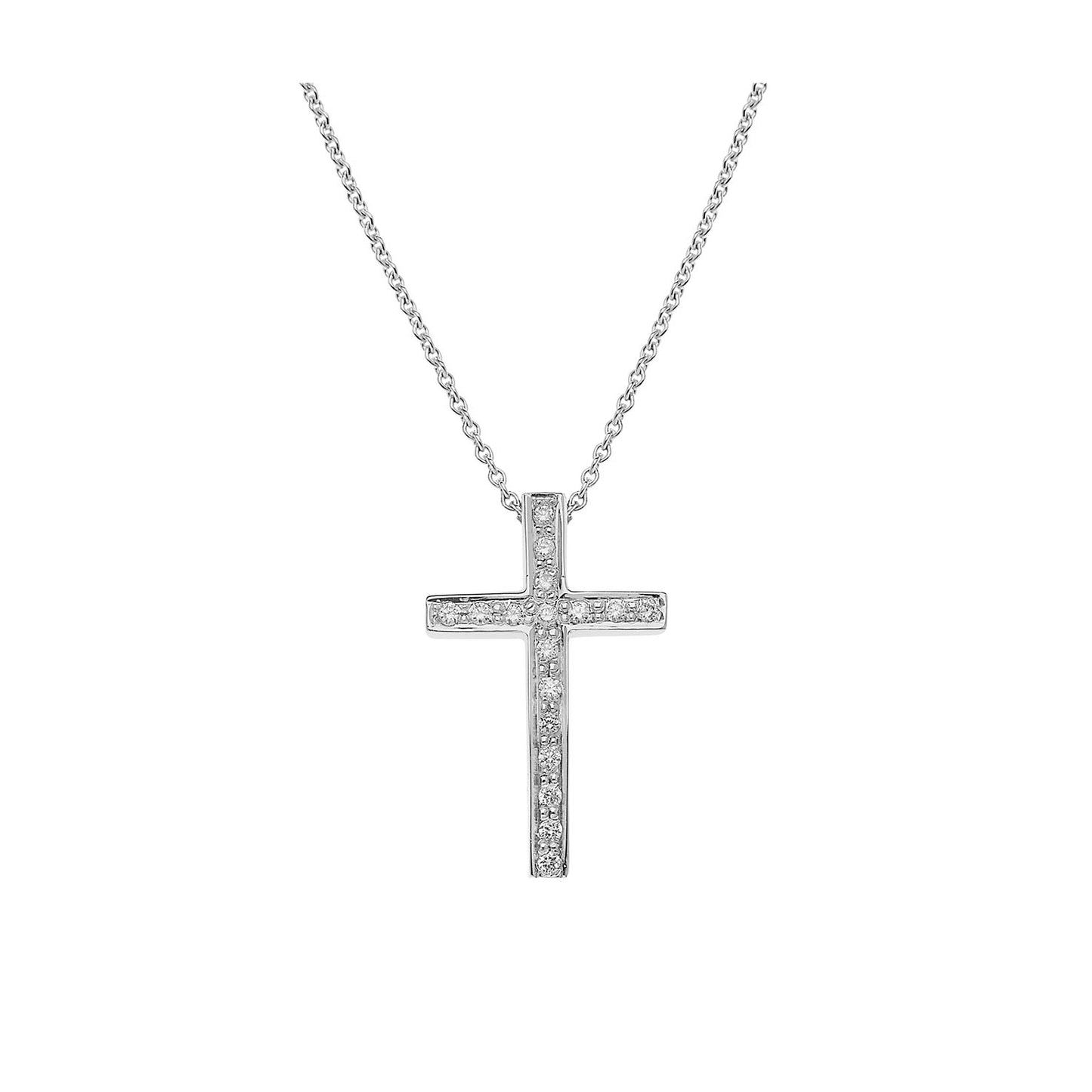 Diamond cross chain necklace 18k white gold. Product Code: 331ST10W.