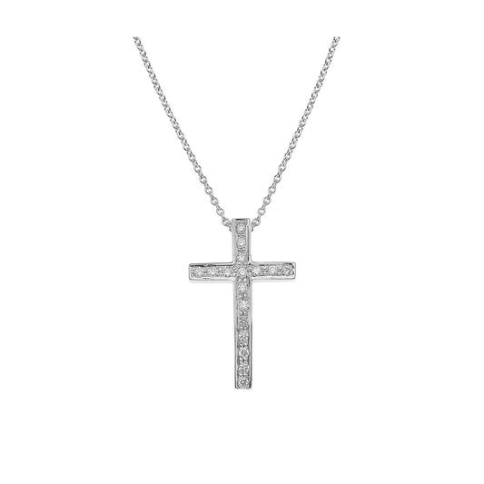 Diamond cross chain necklace 18k white gold. Product Code: 331ST10W.