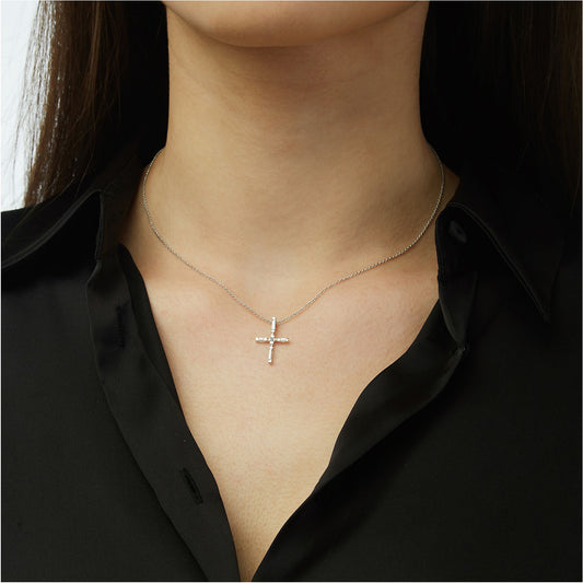 Diamond cross chain necklace k18 white gold. Product Code: 334ST11WBG.
